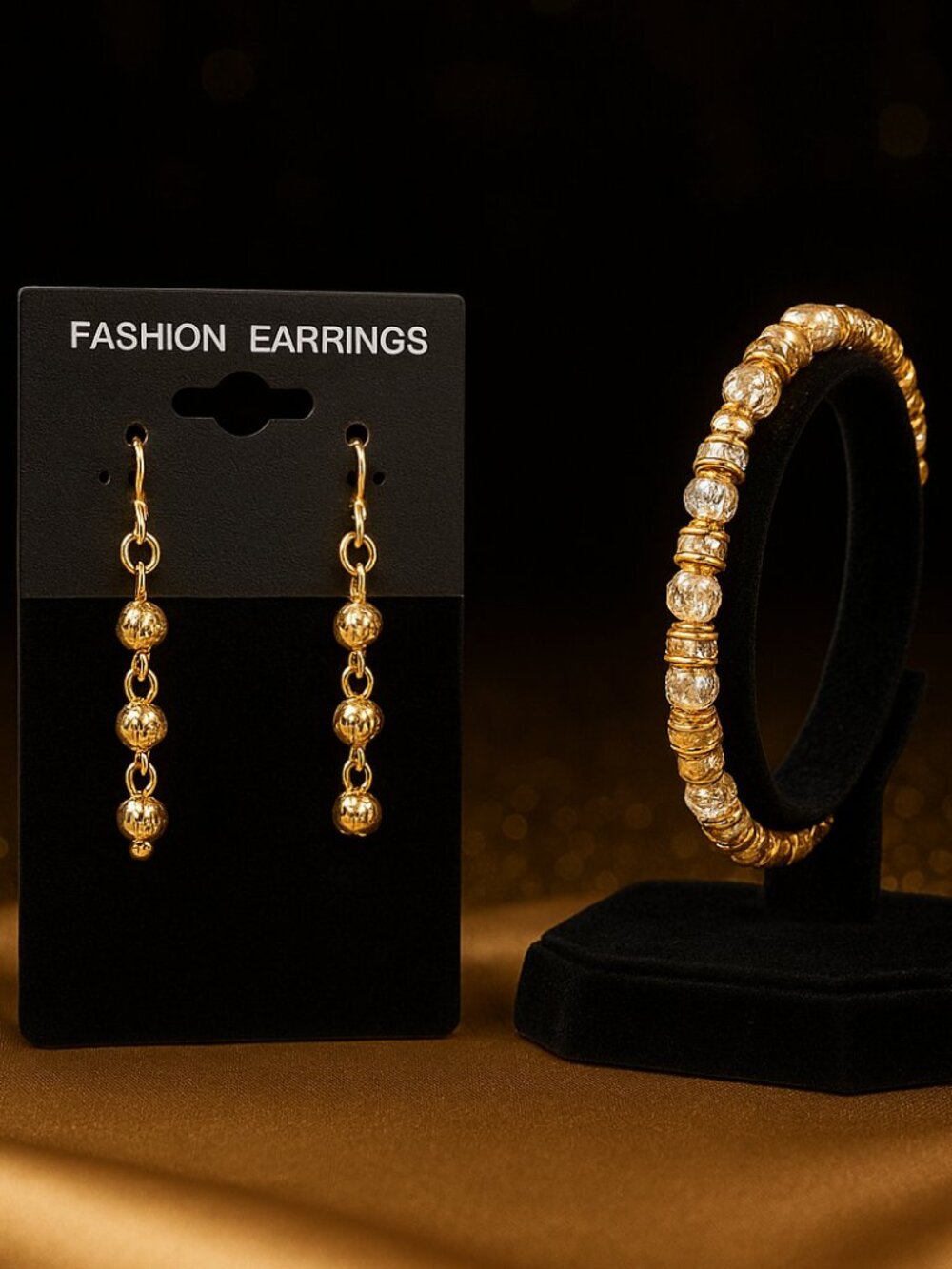 Gold Beaded Earrings & Bracelet Set Handmade